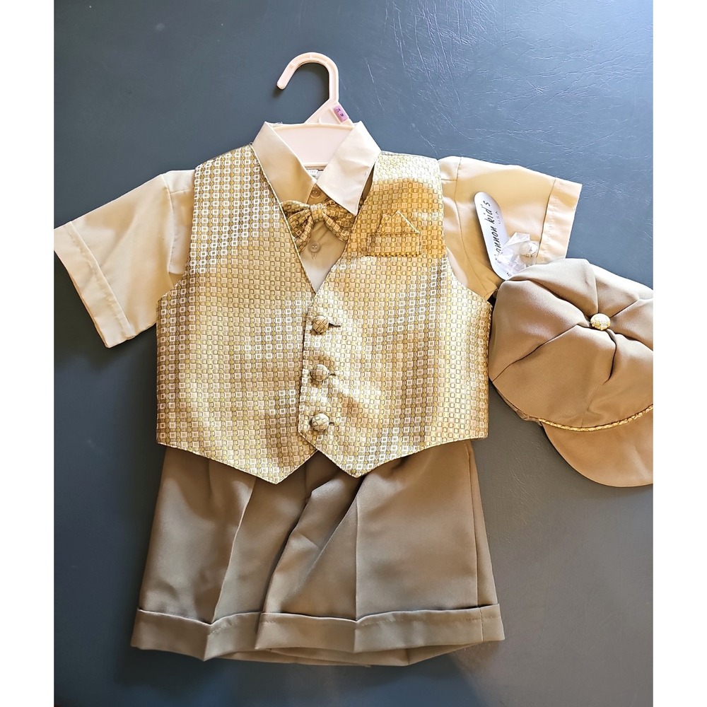 NWT Shannon Kids Boys 24M 5 Pc Formal Suit Set Sage Green Vest Shirt Shorts